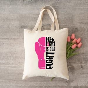 Her Fight is Our Fight Tote Bag, Boxing Tote Bag, Cancer Awareness Tote Bag
